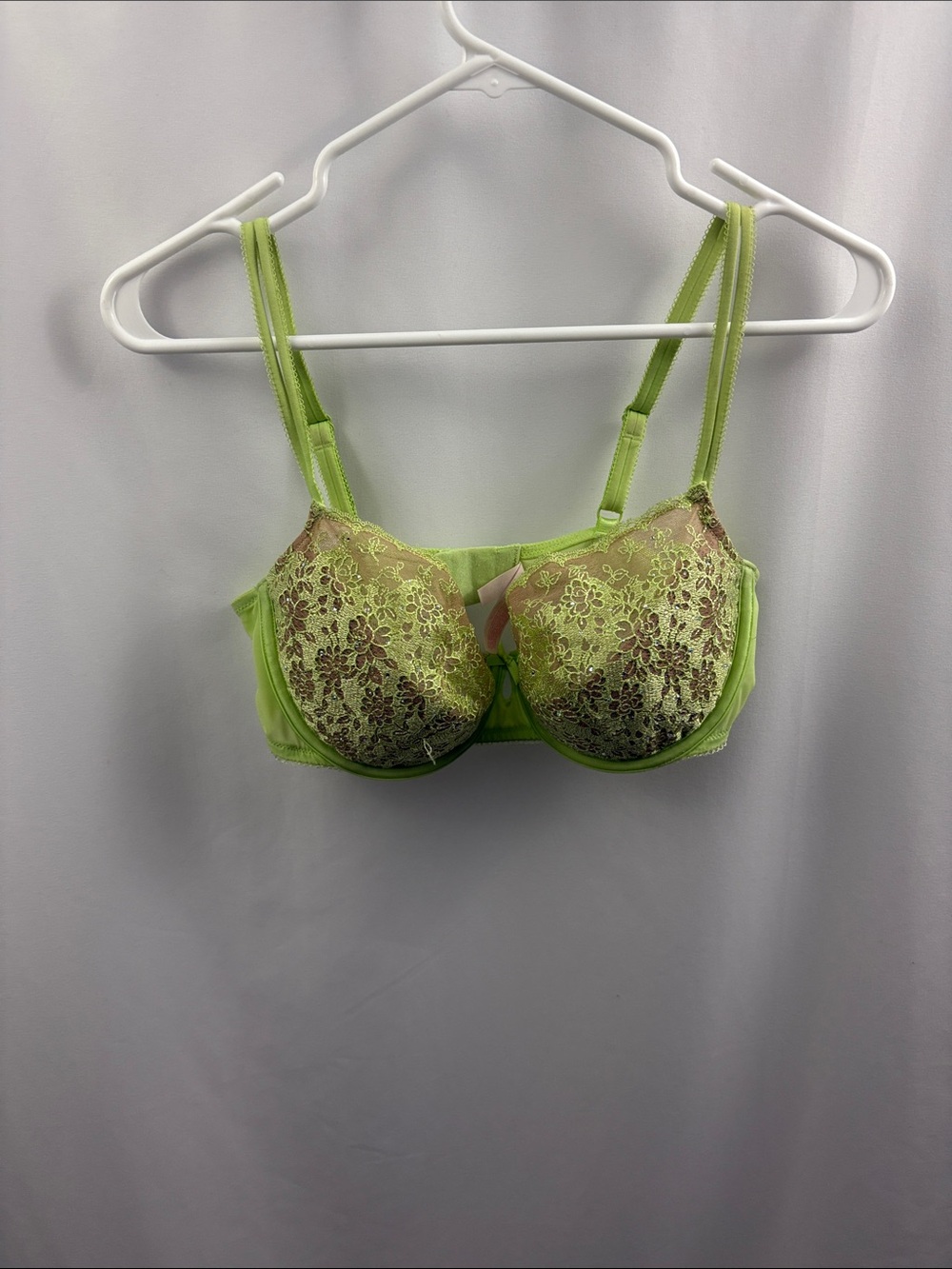 Victorias Secret Balconet Bra Womens 36D Lime Green Lace Sequin Padded